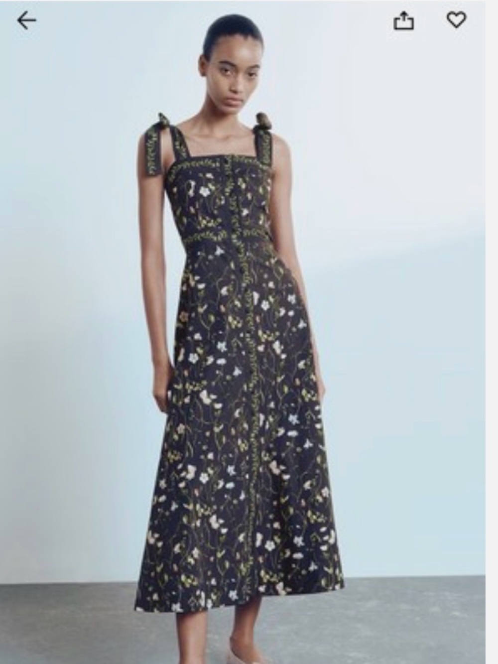 H&M Black Floral Tie-Shoulder Midi Dress
